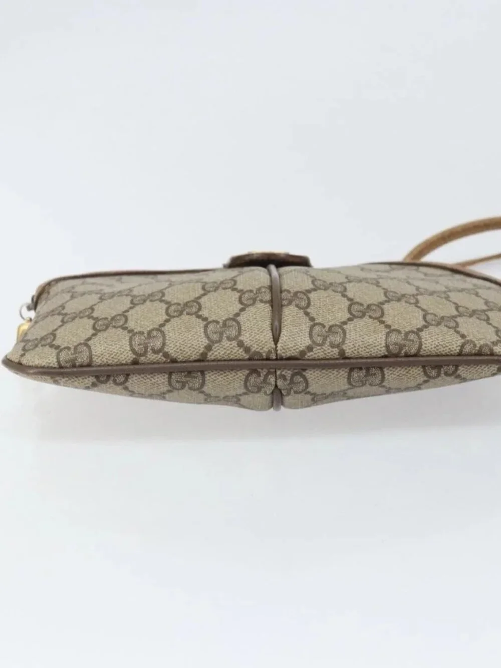 GUCCI GG Supreme Web Sherry Line Bag PVC Beige Gold 68 02 047 Auth 172006